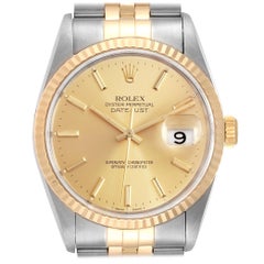 Rolex Datejust Steel 18 Karat Yellow Gold Fluted Bezel Men's Watch 16233