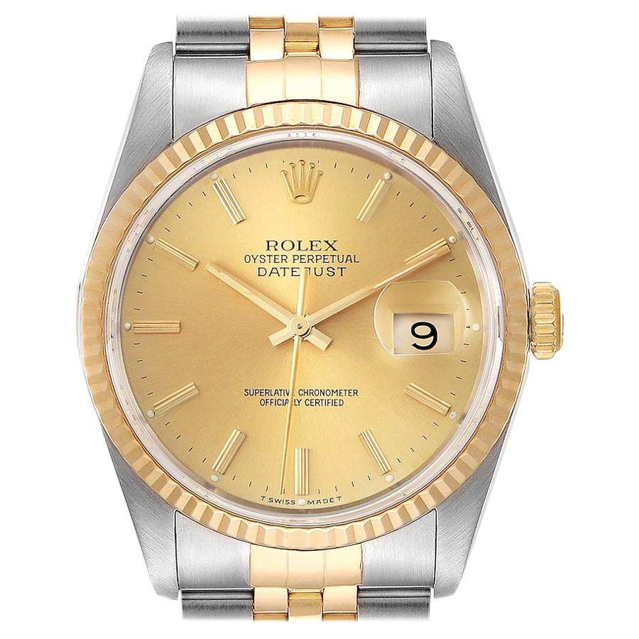 Rolex Datejust Steel 18 Karat Yellow Gold Fluted Bezel Men’s Watch 16233 For Sale