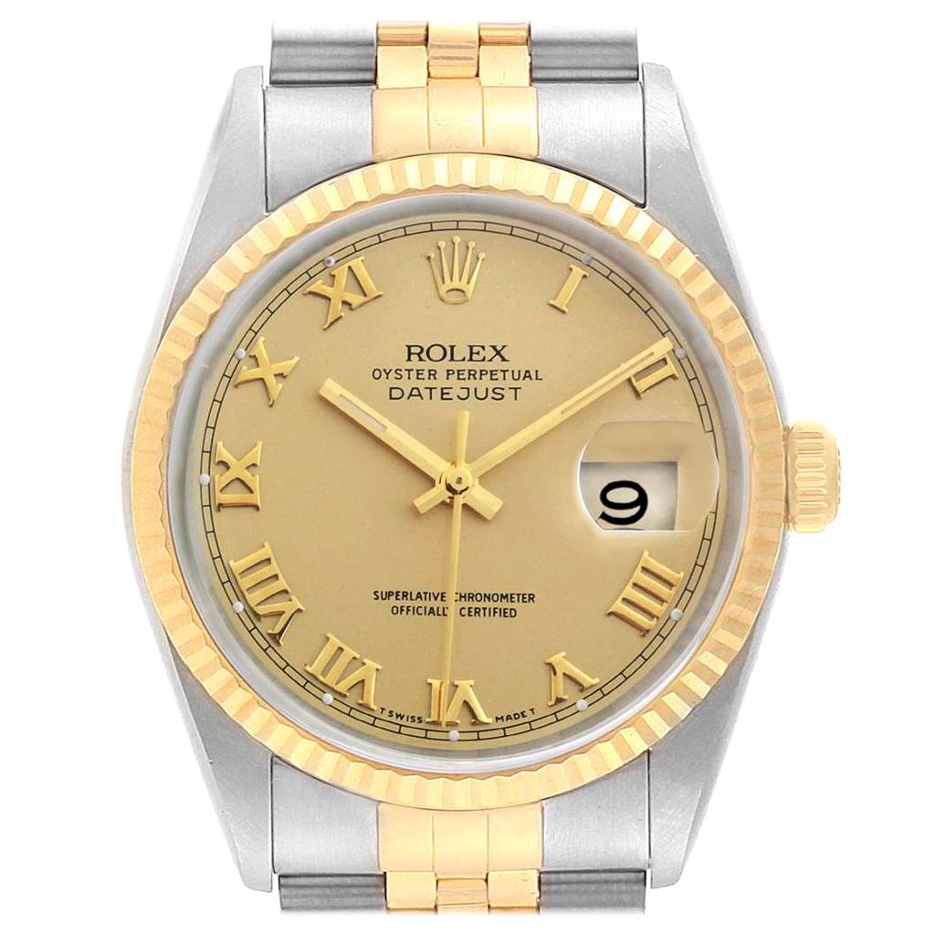 Rolex Datejust Steel 18 Karat Yellow Gold Roman Dial Men's Watch 16233