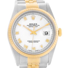 Rolex Datejust Steel 18 Karat Yellow Gold White Roman Dial Men's Watch 16233