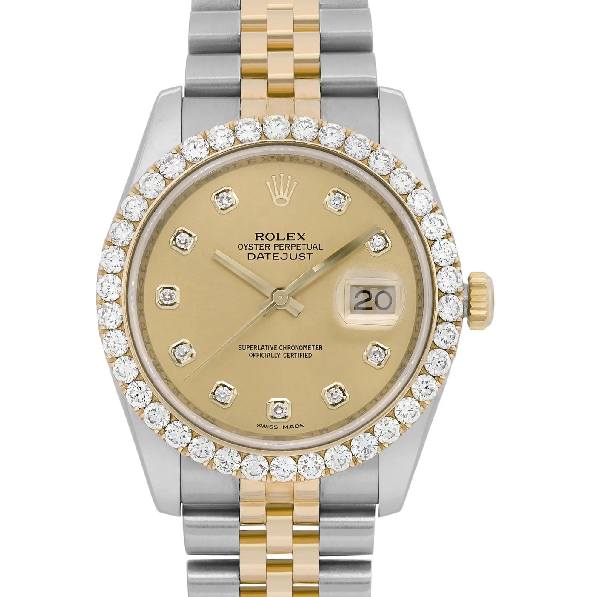 This beautiful timepiece was produced in 2007. Excellent condition. the watch comes with the original bezel and an extra Custom diamond bezel which is mounted on the watch. Factory Diamond Dial. The original box and paper are not included.

Brand: