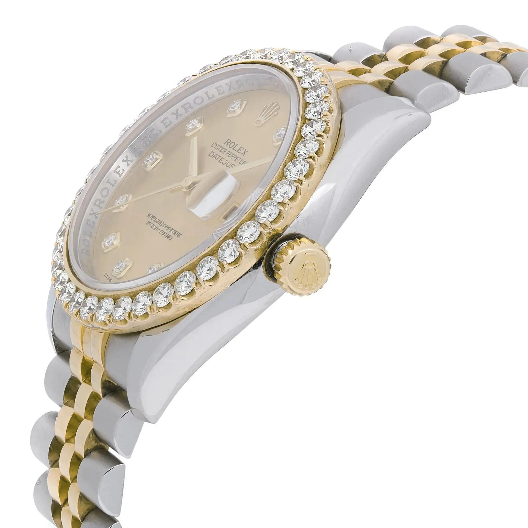 Men's Rolex Datejust Steel 18K Gold Diamond Bezel Champagne Dial Mens Watch 116233