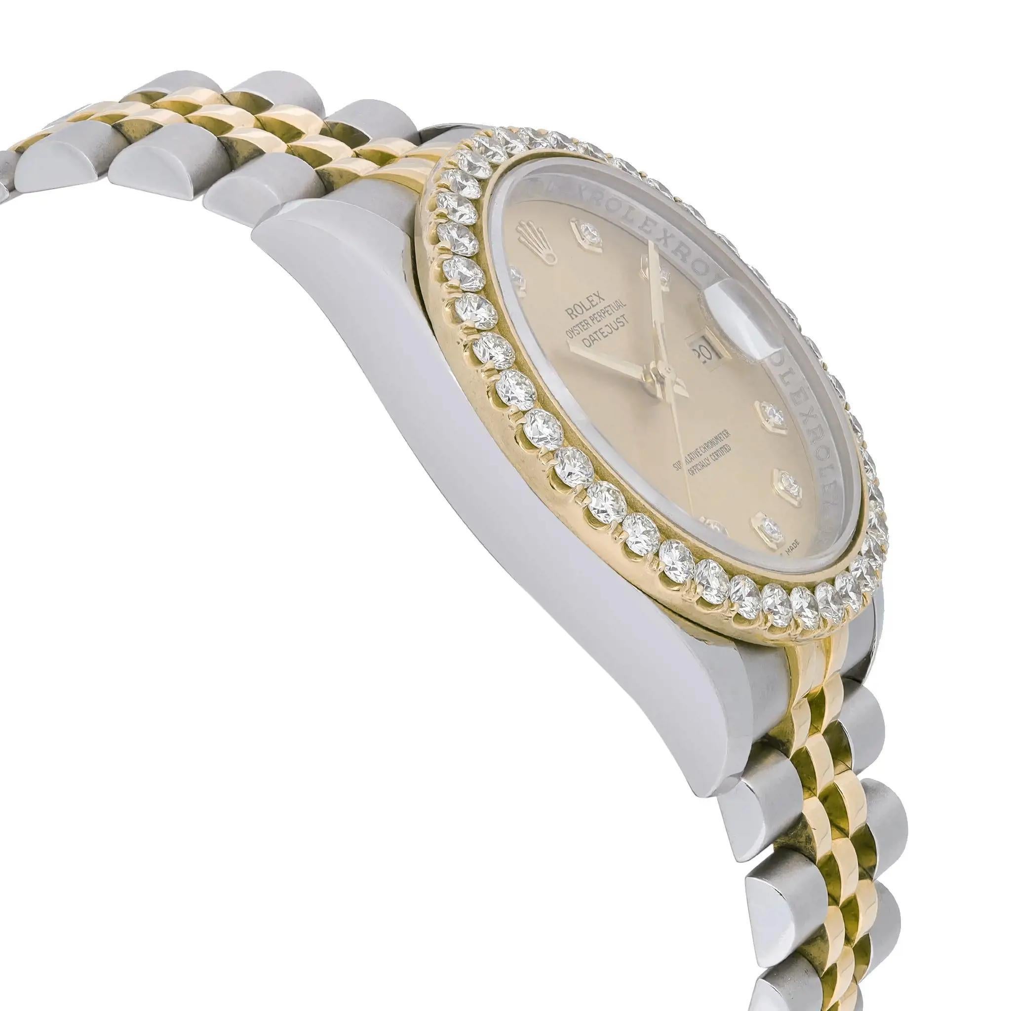 Rolex Datejust Steel 18K Gold Diamond Bezel Champagne Dial Mens Watch 116233 1