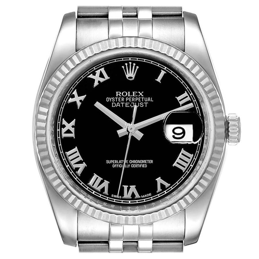 Rolex Datejust Steel 18K White Gold Black Dial Mens Watch 116234 For Sale