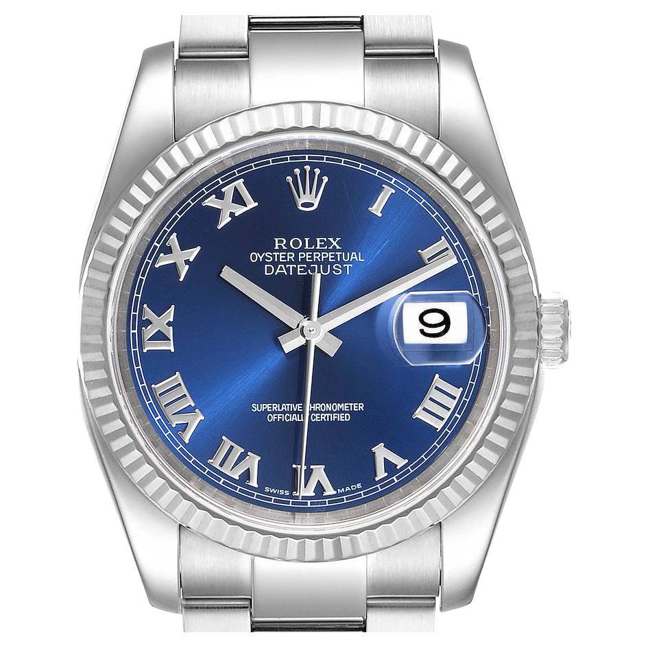 Rolex Datejust Steel 18K White Gold Blue Dial Mens Watch 116234 Box Papers