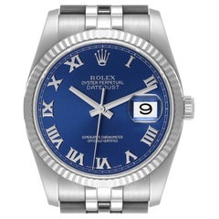 Rolex Datejust Steel 18K White Gold Blue Dial Mens Watch 116234