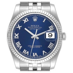 Rolex Datejust Steel 18k White Gold Blue Dial Mens Watch 116234