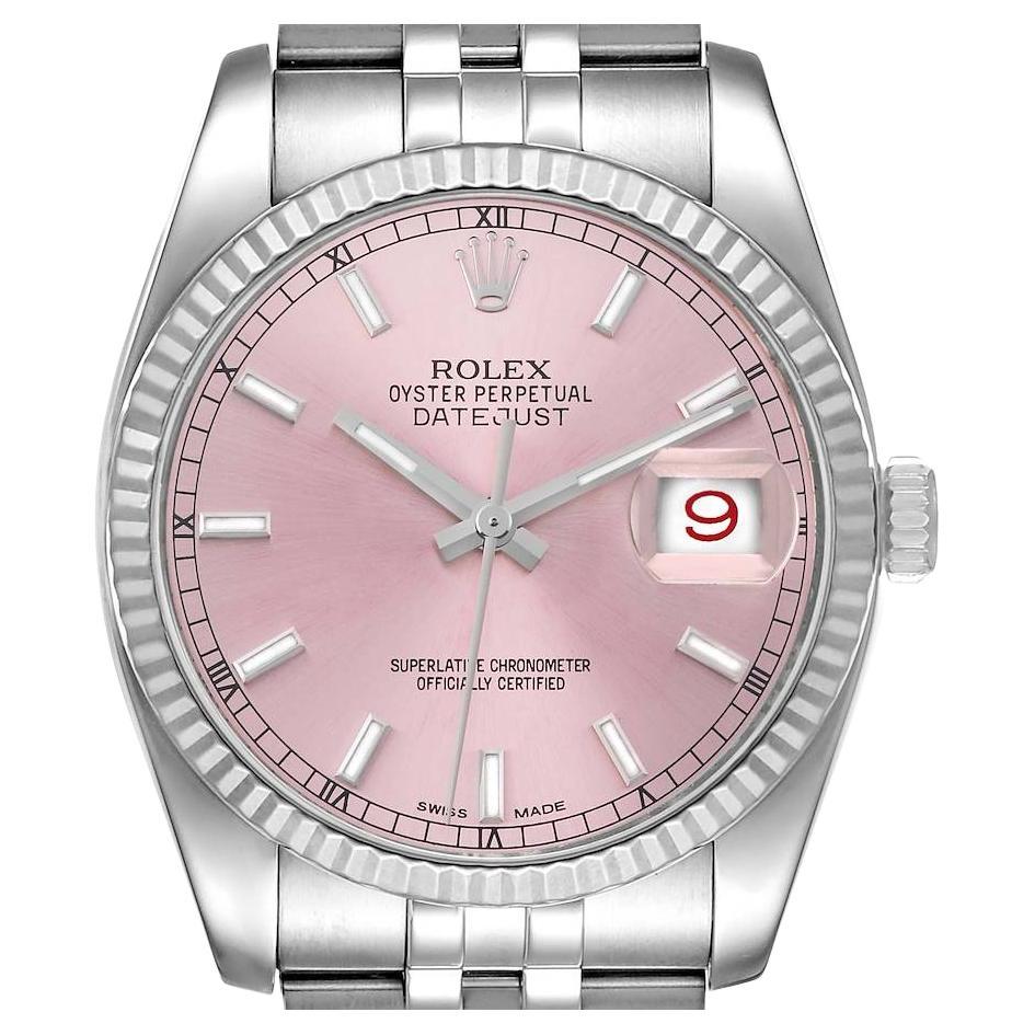 Rolex Datejust Steel 18k White Gold Pink Dial Mens Watch 116234