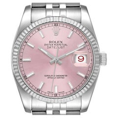 Rolex Datejust Steel 18k White Gold Pink Dial Mens Watch 116234