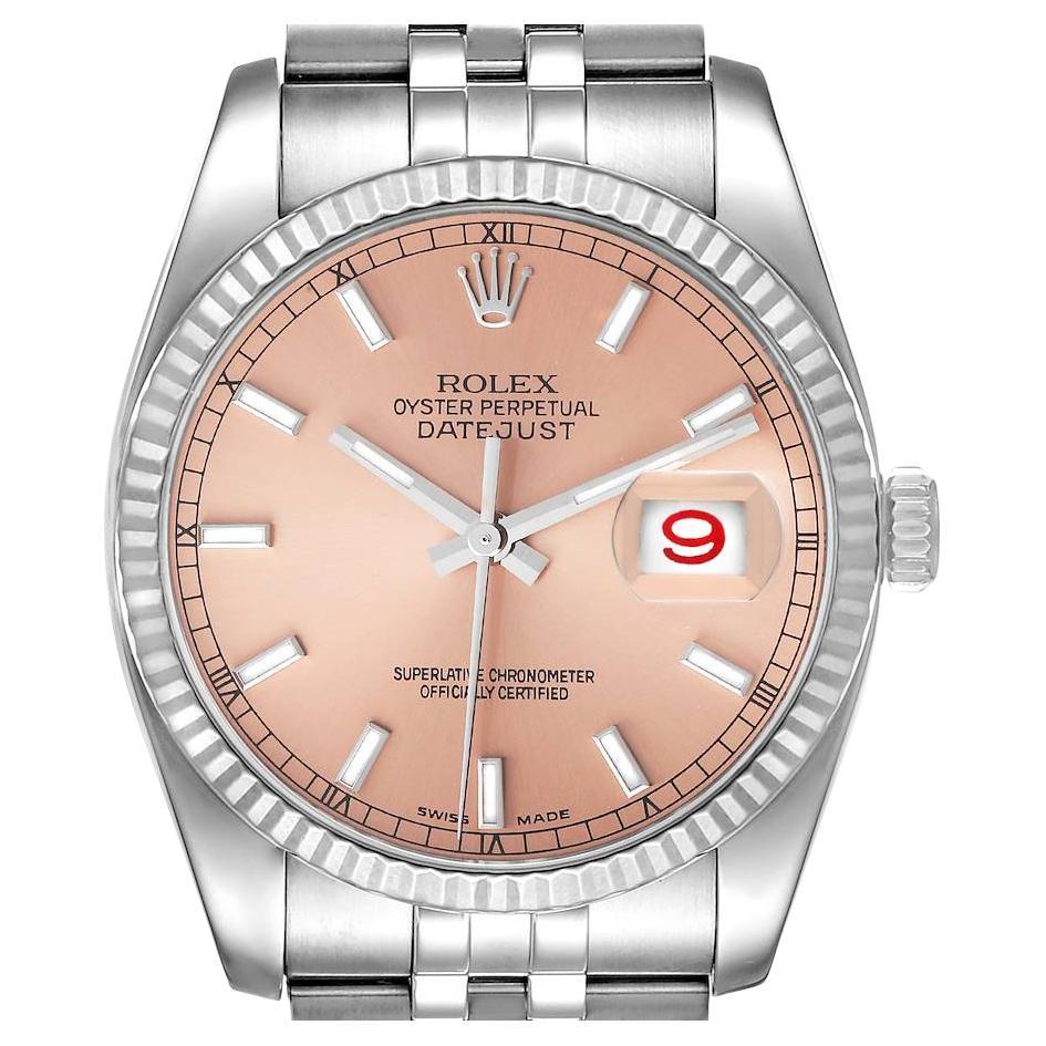 Rolex Datejust Steel 18K White Gold Salmon Dial Mens Watch 116234