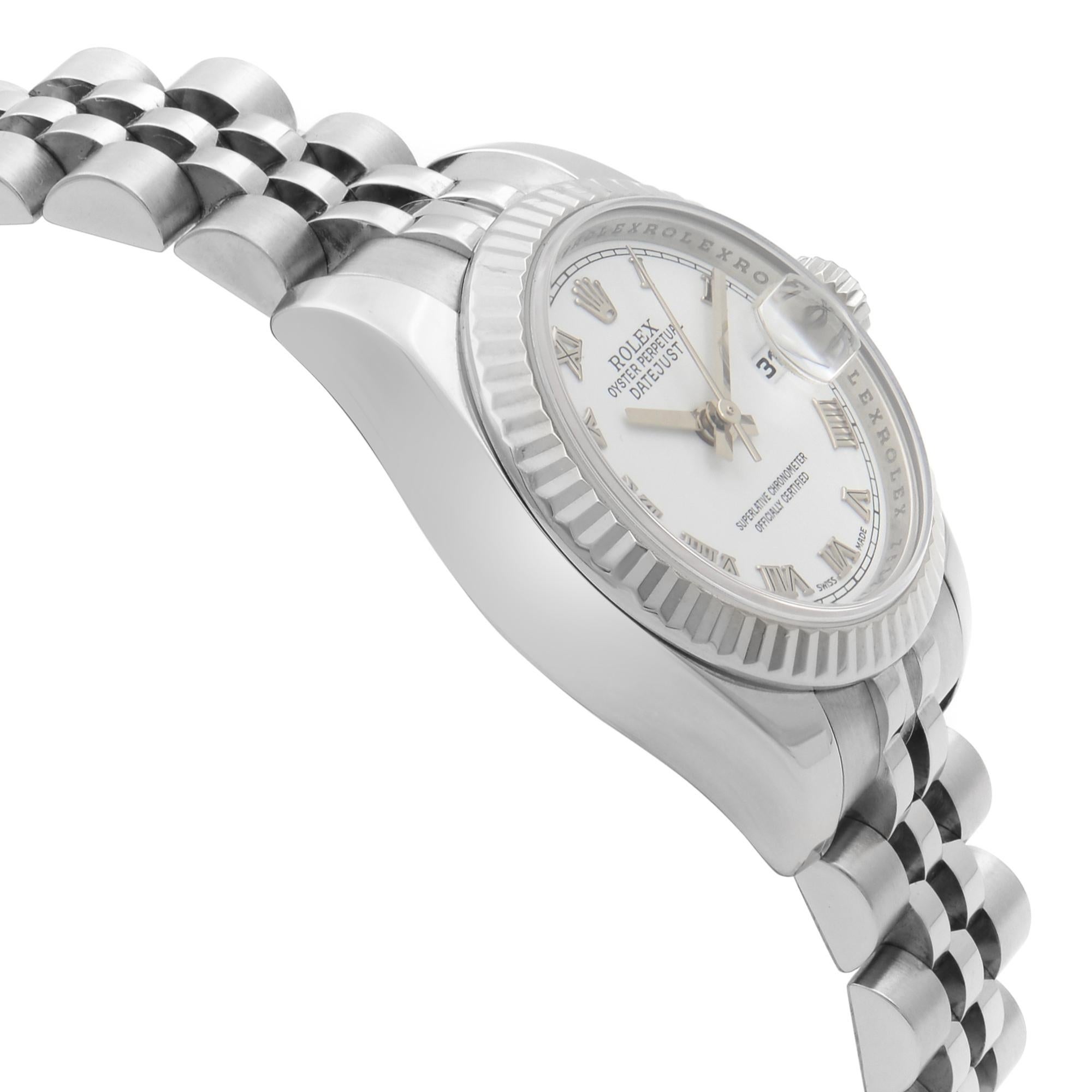 Women's Rolex Datejust Steel 18K White Gold White Roman Automatic Ladies Watch 179174