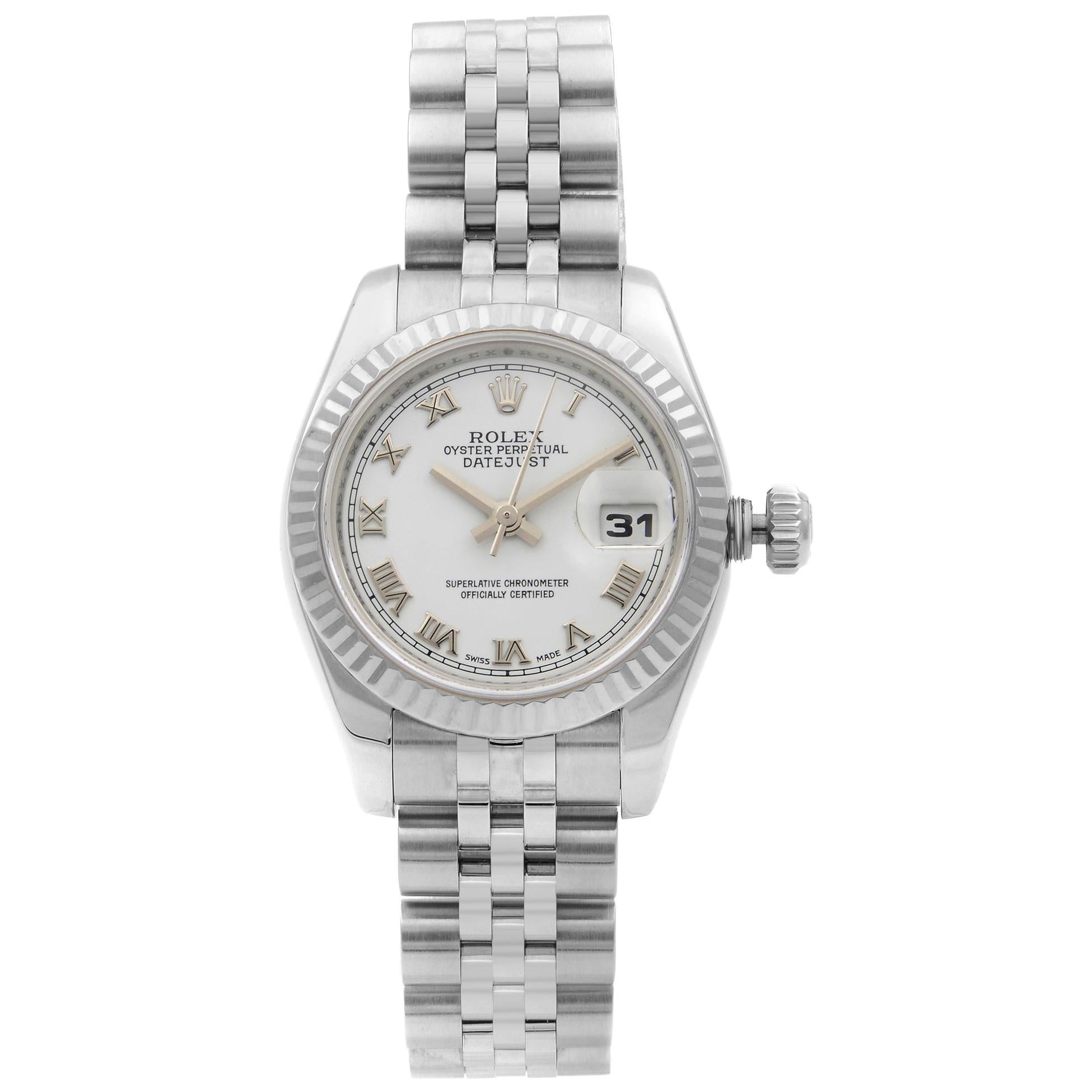 Rolex Datejust Steel 18K White Gold White Roman Automatic Ladies Watch 179174