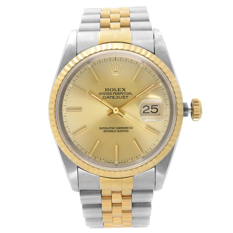 Rolex Datejust Steel 18k Yellow Gold Champagne Dial Automatic Mens ...