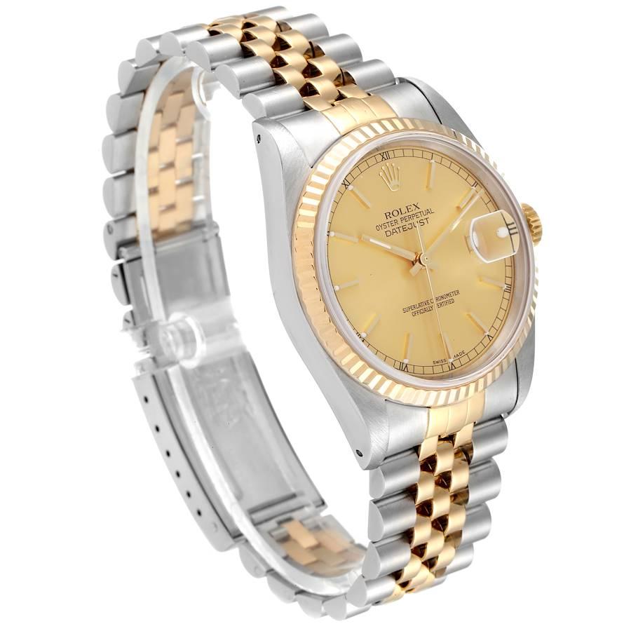 Rolex Datejust Steel 18K Yellow Gold Champagne Dial Mens Watch 16233 In Excellent Condition For Sale In Atlanta, GA