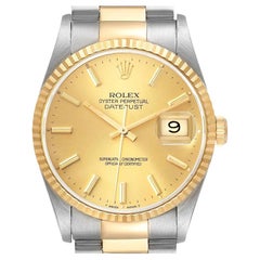 Vintage Rolex Datejust Steel 18K Yellow Gold Champagne Dial Mens Watch 16233