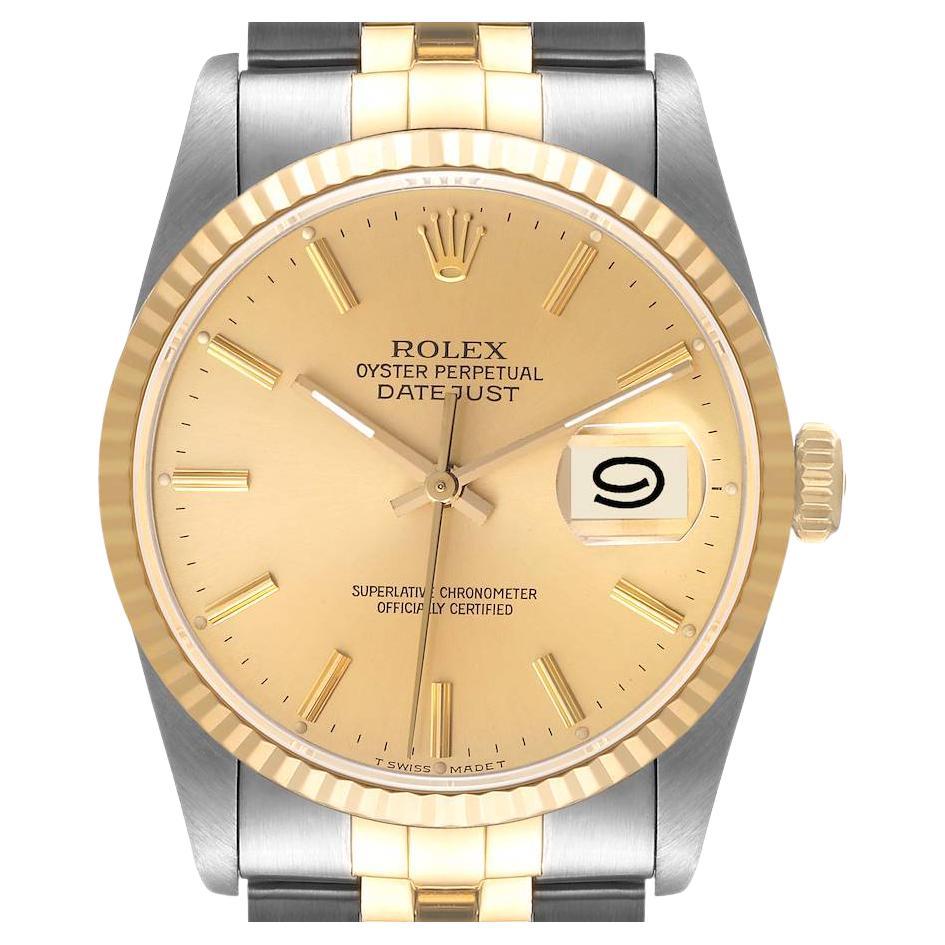 Rolex Datejust Steel 18K Yellow Gold Champagne Tapestry Dial Mens Watch