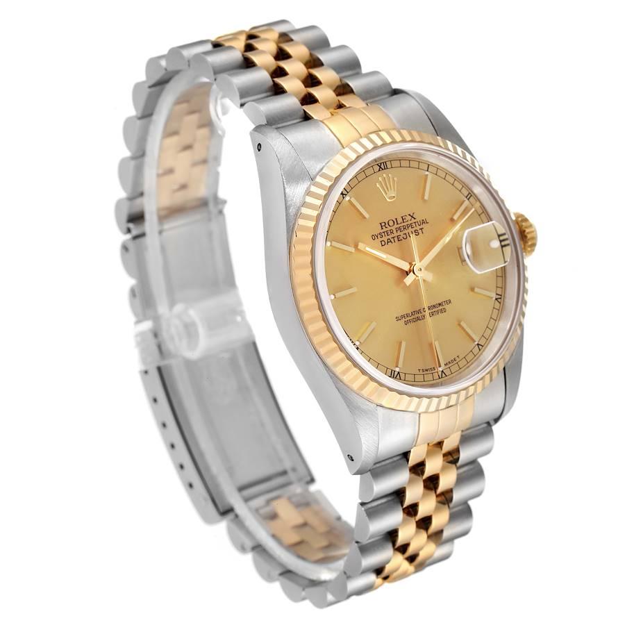 Rolex Datejust Steel 18K Yellow Gold Champagne Dial Watch 16233 Box Papers In Excellent Condition In Atlanta, GA