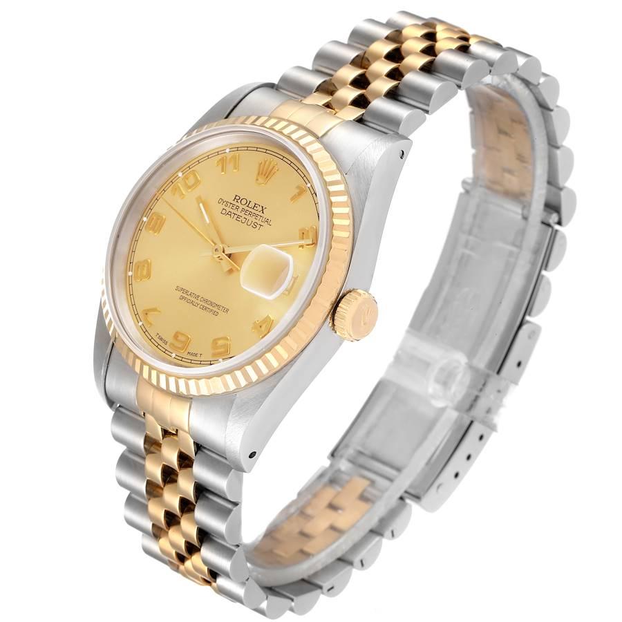 Rolex Datejust Steel 18K Yellow Gold Champagne Dial Watch 16233 Box Papers In Excellent Condition For Sale In Atlanta, GA