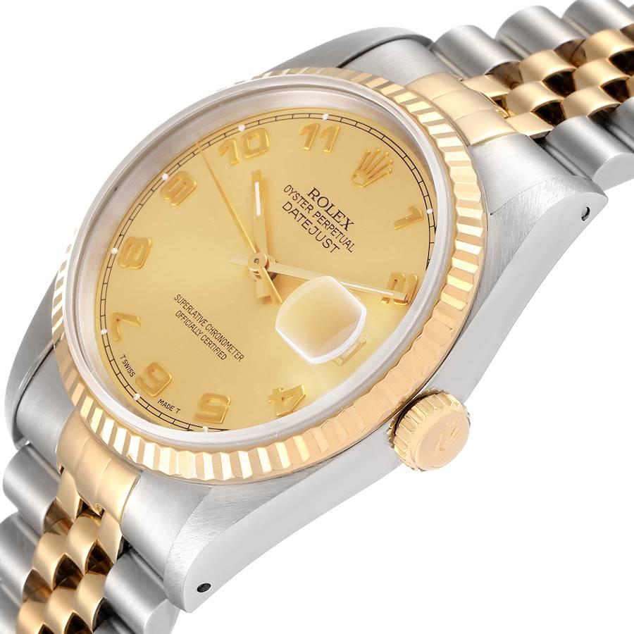 Men's Rolex Datejust Steel 18K Yellow Gold Champagne Dial Watch 16233 Box Papers For Sale