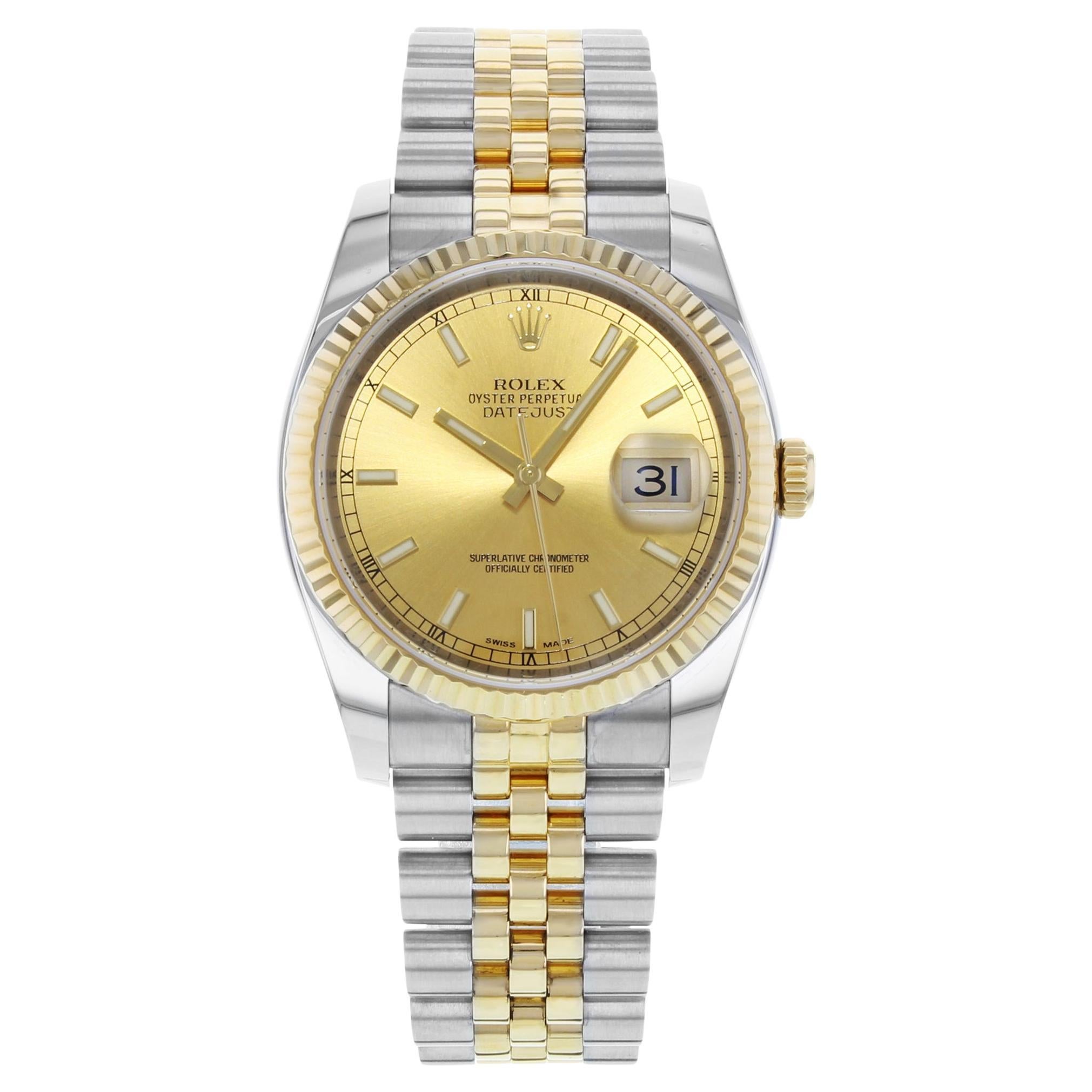 Rolex Datejust 36 Yellow Gold Roulette Date Wheel Black Index Dial