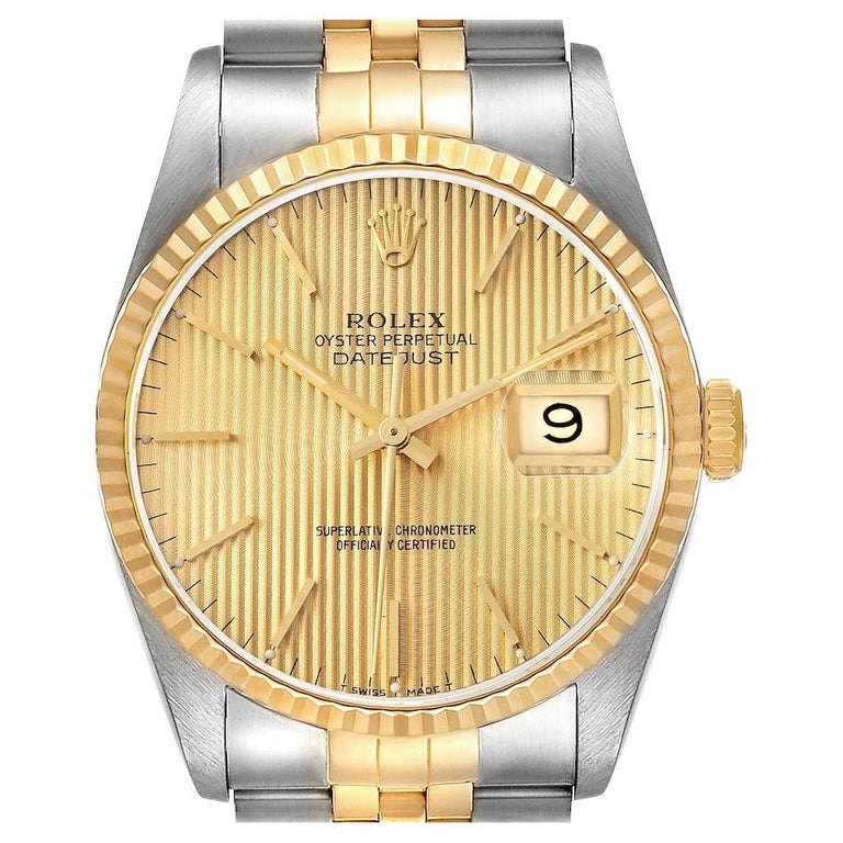 Rolex Datejust Steel 18K Yellow Gold Champagne Tapestry Dial Watch 16233  For Sale at 1stDibs | datejust tapestry dial, rolex 16233 tapestry dial, tapestry  dial rolex