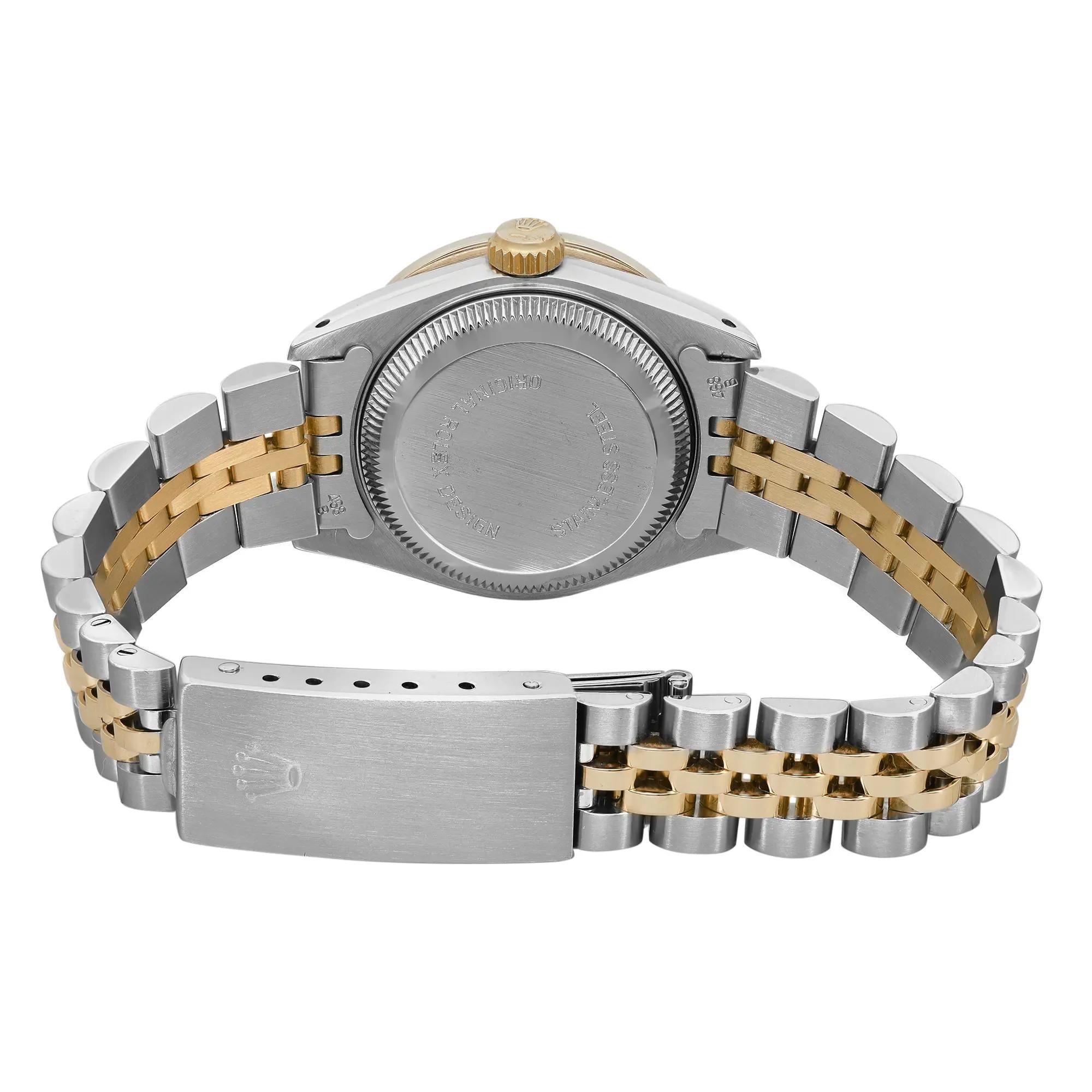 Reloj Rolex Datejust Acero 18K Oro Amarillo Personalizado Diamantes Esfera Negra 69173 en venta 2