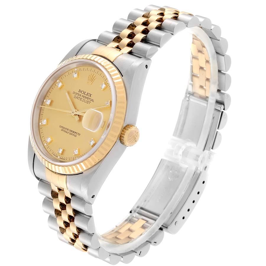 Rolex Datejust Steel 18K Yellow Gold Diamond Dial Men's Watch 16233 Box Card For Sale 1