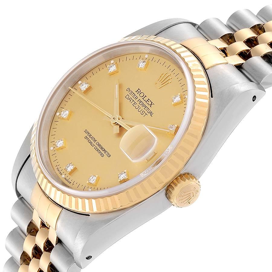 Rolex Datejust Steel 18K Yellow Gold Diamond Dial Men's Watch 16233 Box Card For Sale 2