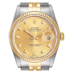 Rolex Datejust Steel 18K Yellow Gold Diamond Dial Men's Watch 16233 Box Card