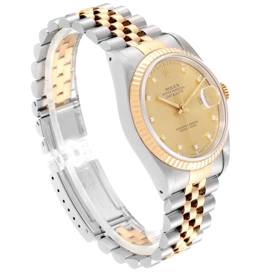 Rolex Datejust Steel 18 Karat Gold Diamond Dial Men's Watch 16233 Box Papers In Excellent Condition In Atlanta, GA