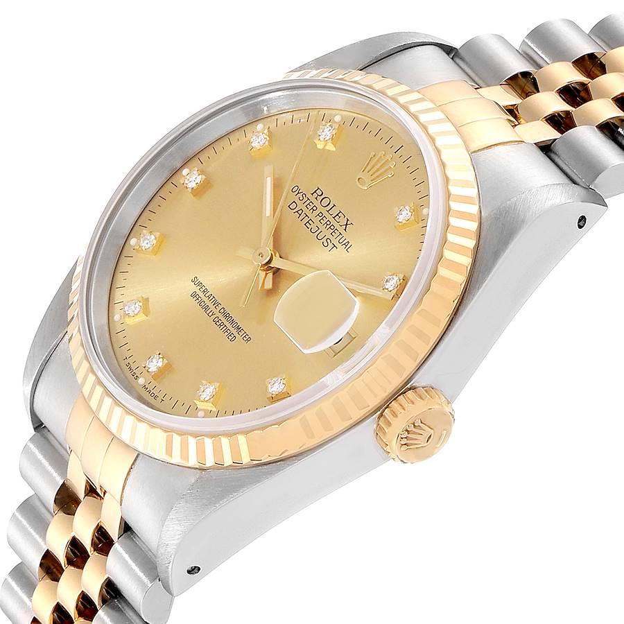 Rolex Datejust Steel 18 Karat Gold Diamond Dial Men's Watch 16233 Box Papers 2