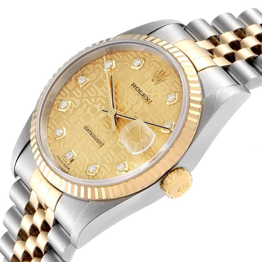 Rolex Datejust Steel 18 Karat Gold Diamond Dial Men’s Watch 16233 Box Papers 1