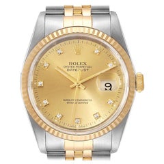 Rolex Datejust Steel 18 Karat Gold Diamond Dial Men's Watch 16233 Box Papers