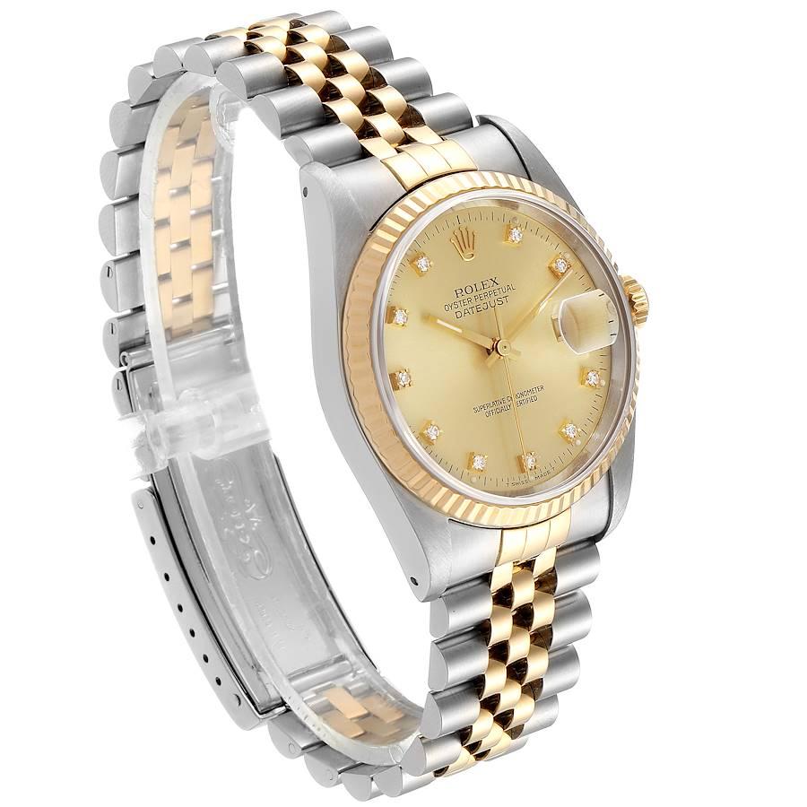 Rolex Datejust Steel 18 Karat Yellow Gold Diamond Dial Men’s Watch 16233 In Good Condition For Sale In Atlanta, GA