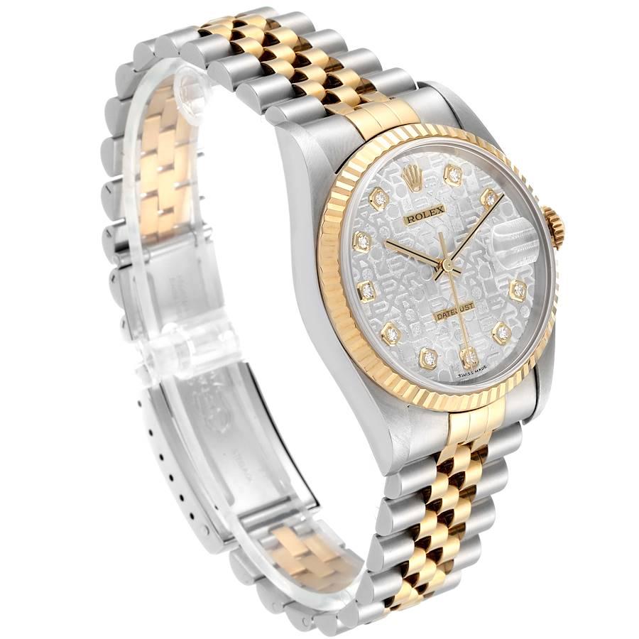 Rolex Datejust Steel 18 Karat Yellow Gold Diamond Dial Men's Watch 16233 In Excellent Condition For Sale In Atlanta, GA