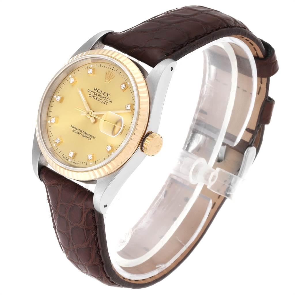 Men's Rolex Datejust Steel 18 Karat Yellow Gold Diamond Dial Men’s Watch 16233 For Sale