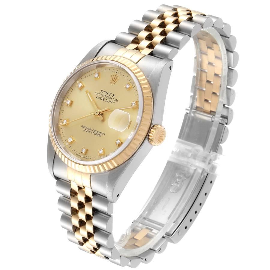 Men's Rolex Datejust Steel 18 Karat Yellow Gold Diamond Dial Men’s Watch 16233 For Sale