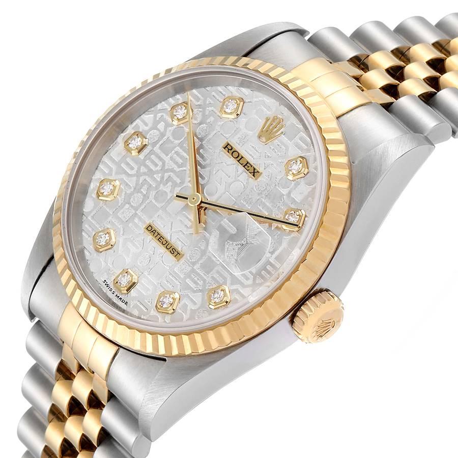 Rolex Datejust Steel 18 Karat Yellow Gold Diamond Dial Men's Watch 16233 For Sale 2