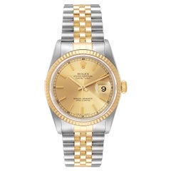 Rolex Datejust Steel 18 Karat Yellow Gold Fluted Bezel Men's Watch 16233