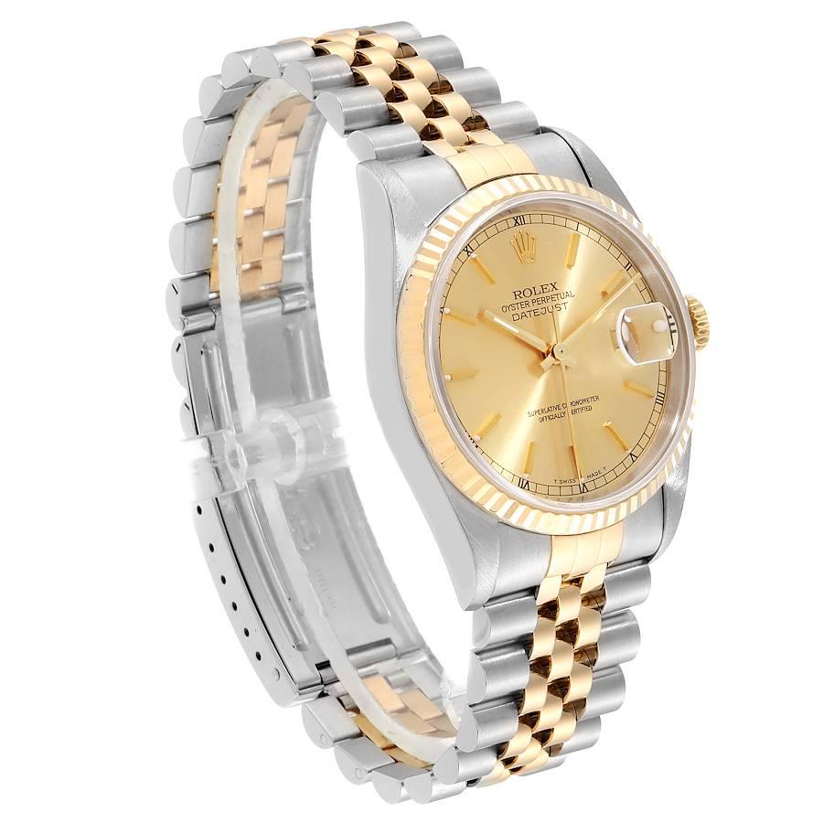 Rolex Datejust Steel 18 Karat Yellow Gold Fluted Bezel Men's Watch 16233 In Excellent Condition In Atlanta, GA