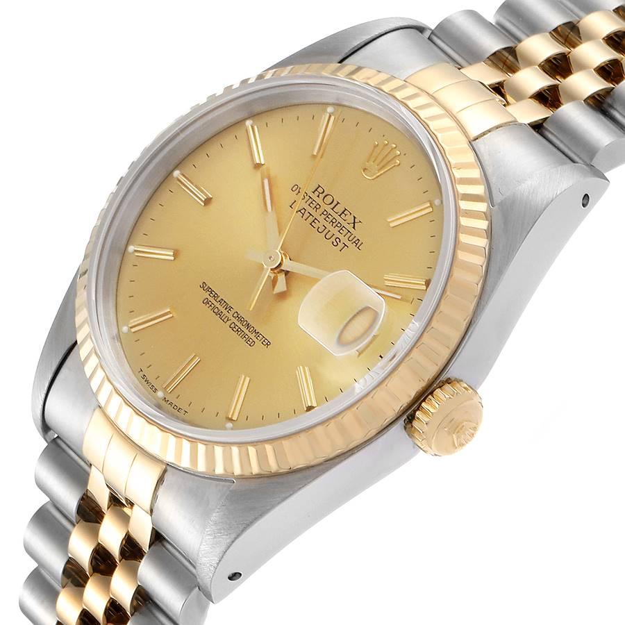 Rolex Datejust Steel 18 Karat Yellow Gold Fluted Bezel Men’s Watch 16233 For Sale 1