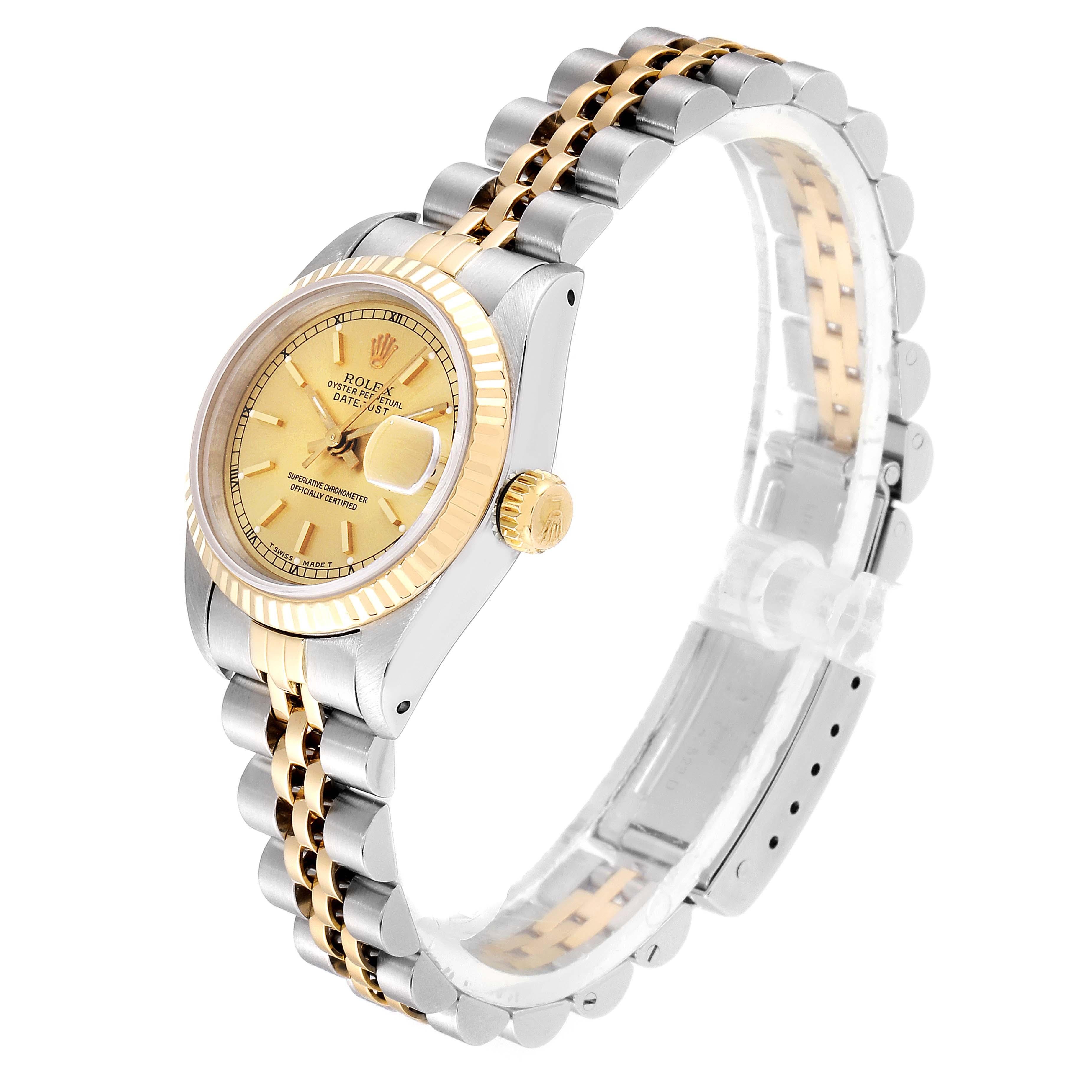 Rolex Datejust Steel 18 Karat Yellow Gold Ladies Watch 69173 Box Papers In Excellent Condition In Atlanta, GA