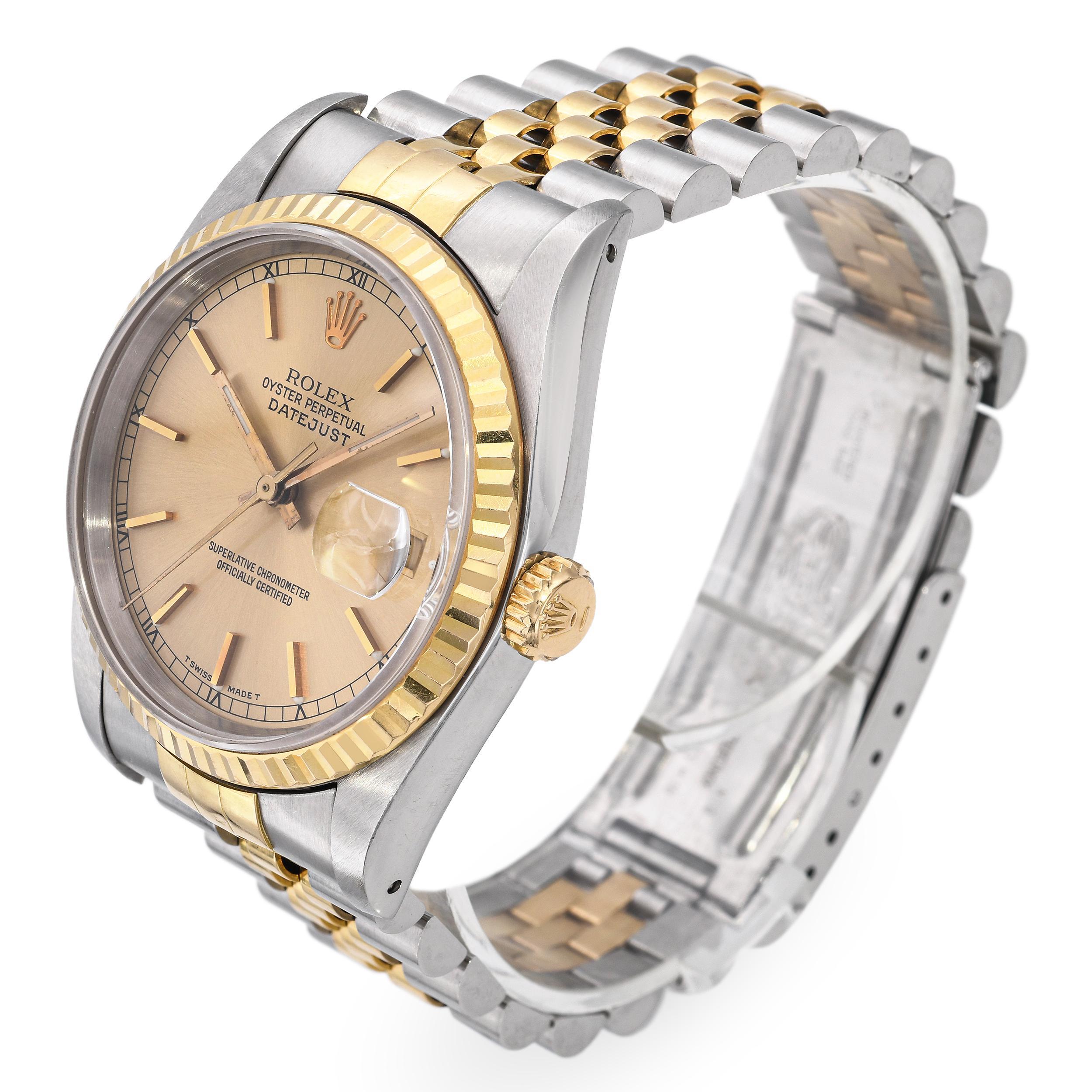 Reloj de caballero Rolex Datejust de acero y oro amarillo de 18 quilates Ref 16233 en venta 3