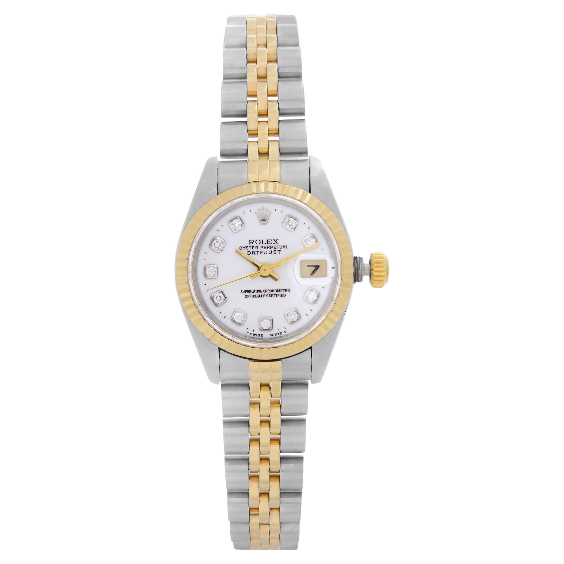 Rolex Datejust Steel 18k Yellow Gold White Diamond Dial Ladies Watch 79173