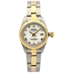 Rolex Datejust Steel 26 No Hole 18K Gold White Dial Automatic Ladies Watch 69173