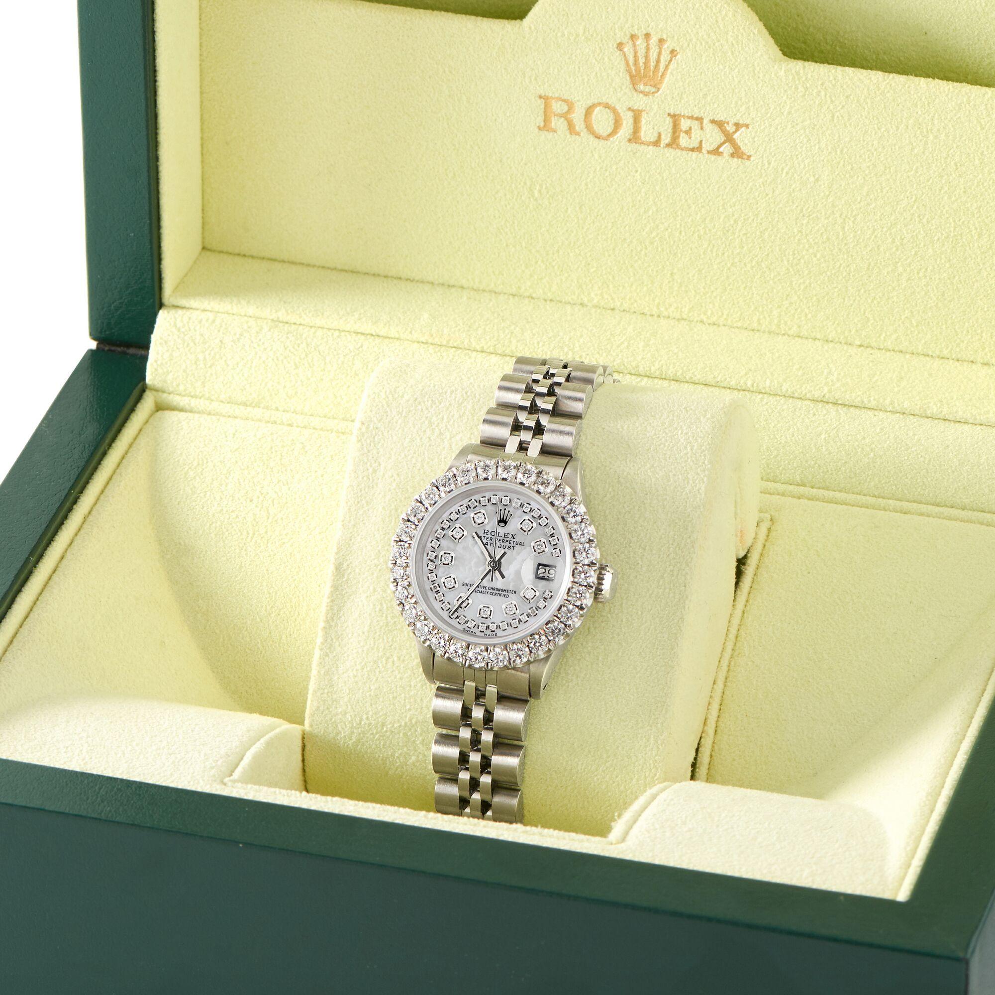 Rolex Datejust Steel Jubilee Watch 2 Carat Diamond Bezel / Royal MOP Dial In Excellent Condition For Sale In New York, NY