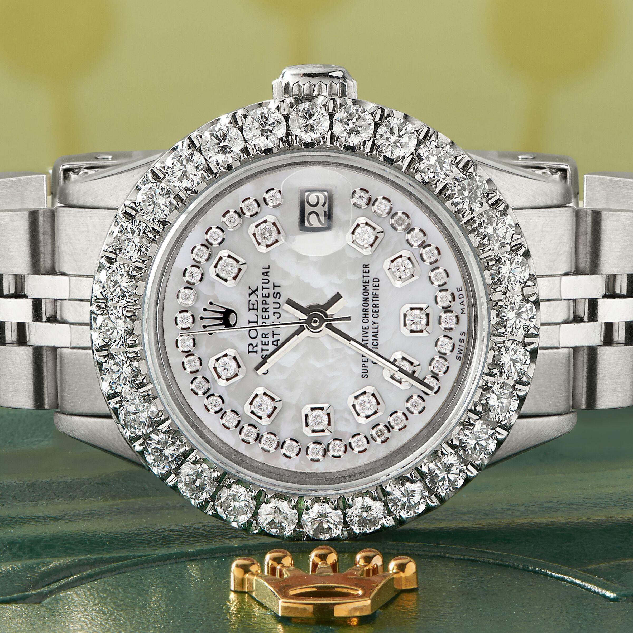 Women's Rolex Datejust Steel Jubilee Watch 2 Carat Diamond Bezel / Royal MOP Dial For Sale