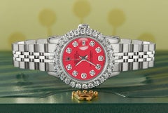 Rolex Datejust Steel Jubilee Watch 2 Carat Diamond Bezel / Scarlet Red Dial