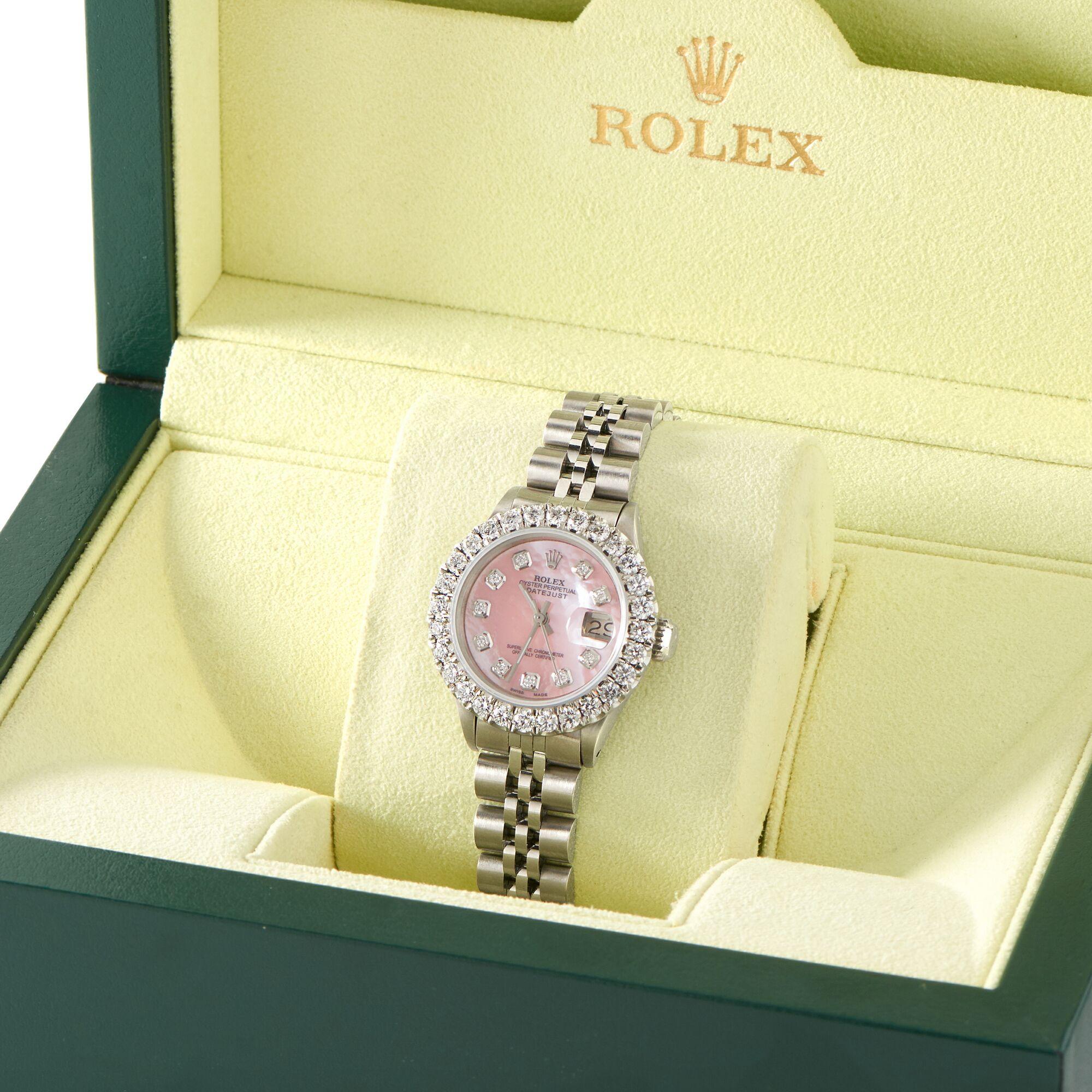 Rolex Datejust Steel Jubilee Watch 2 Carat Diamond Bezel / Vibrant Pink Dial In Excellent Condition For Sale In New York, NY