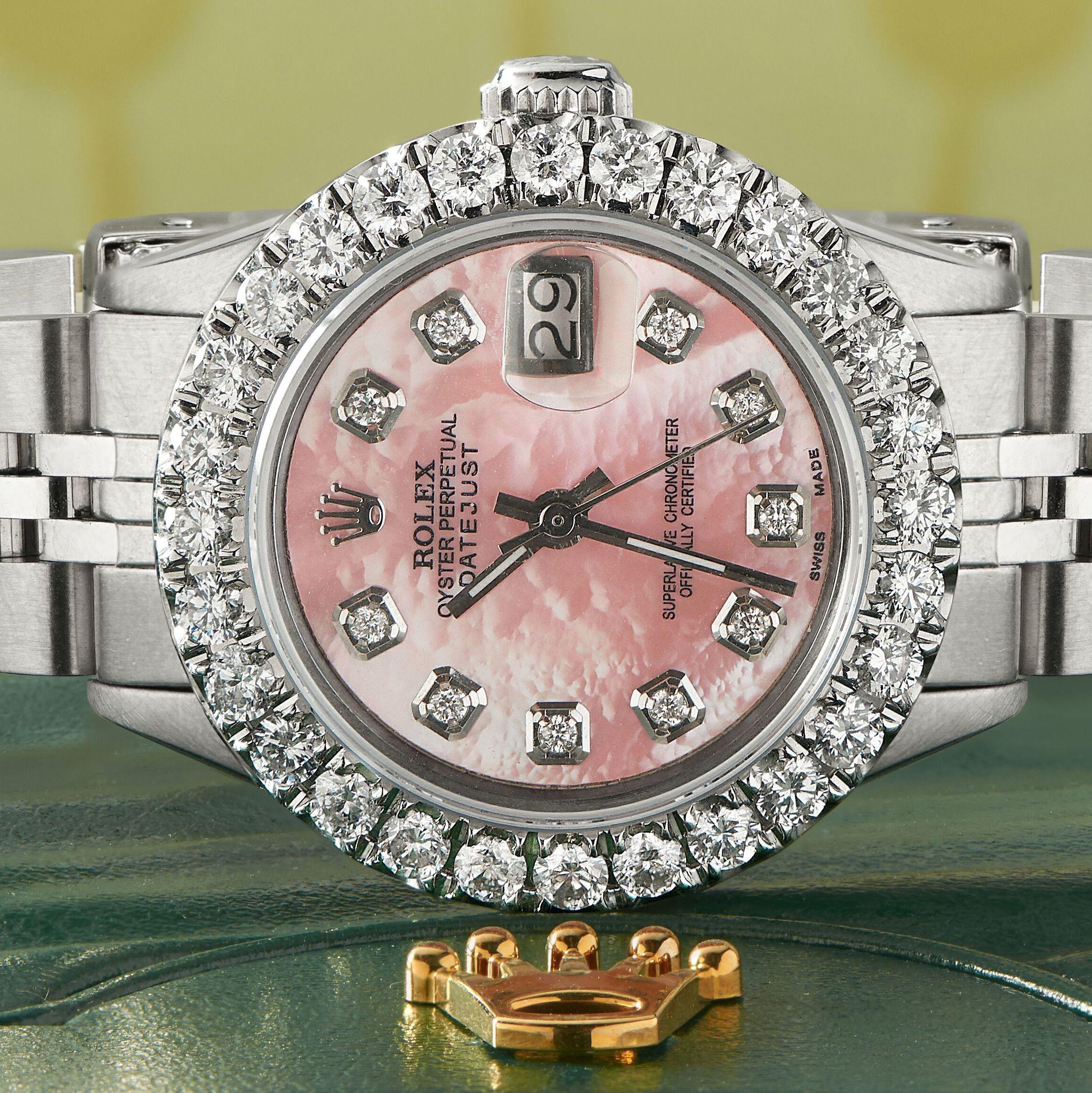 Women's Rolex Datejust Steel Jubilee Watch 2 Carat Diamond Bezel / Vibrant Pink Dial For Sale